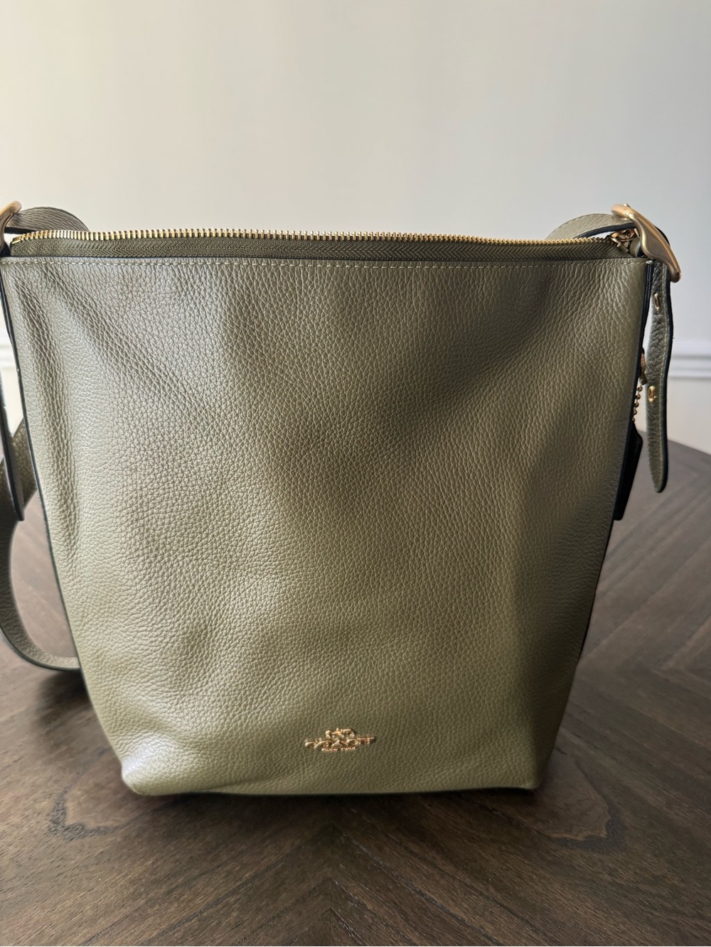 Coach Olive Green Pebbled Leather Shoulder Bag with Gold Hardware